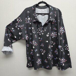 Cuddl Duds Shirt Womens 3X Black Ditsy Floral Collared Tunic Long Sleeve Stretch